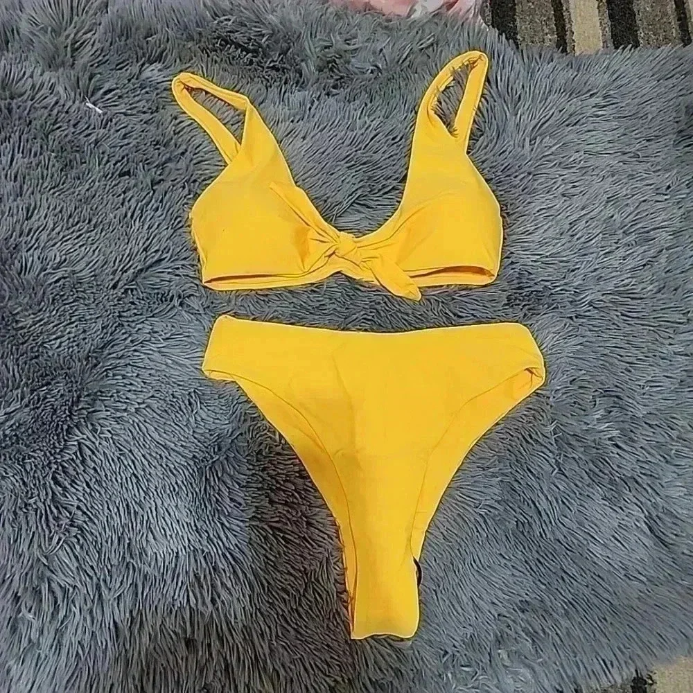 Bright Yellow high rise bikini.  Size Medium